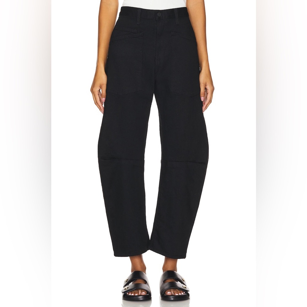 Nili Lotan Shon Jeans Jet Black Mid-Rise Japanese Denim Barrel Leg Cropped 27